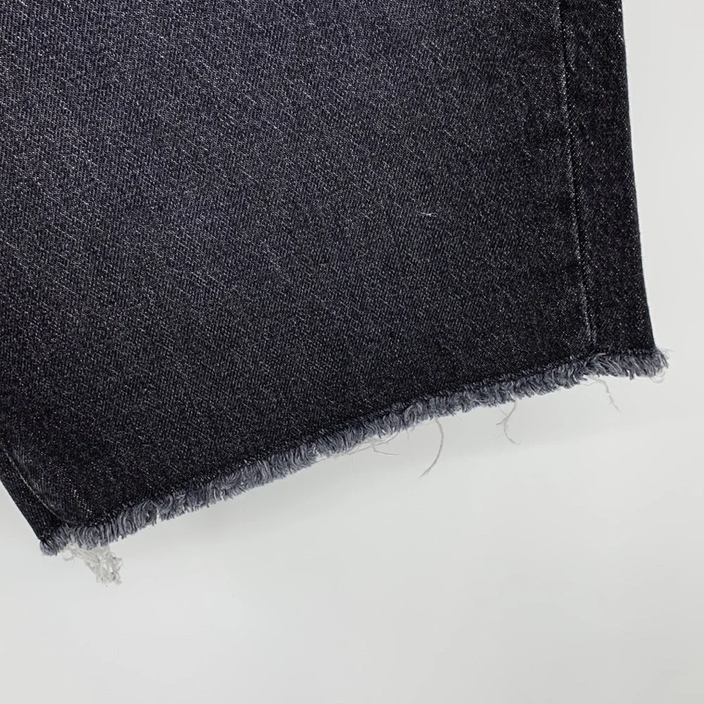 Good American 90's Bermuda cut-off denim black long jean shorts frayed new 26 2